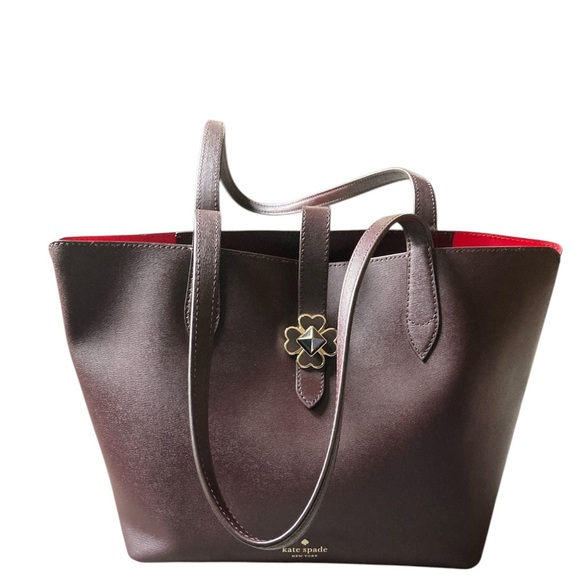 KATE SPADE Kaci Chocolate Cherry Small Leather Tote Shoulder Bag Purse D410 NWOT - Picture 1 of 12